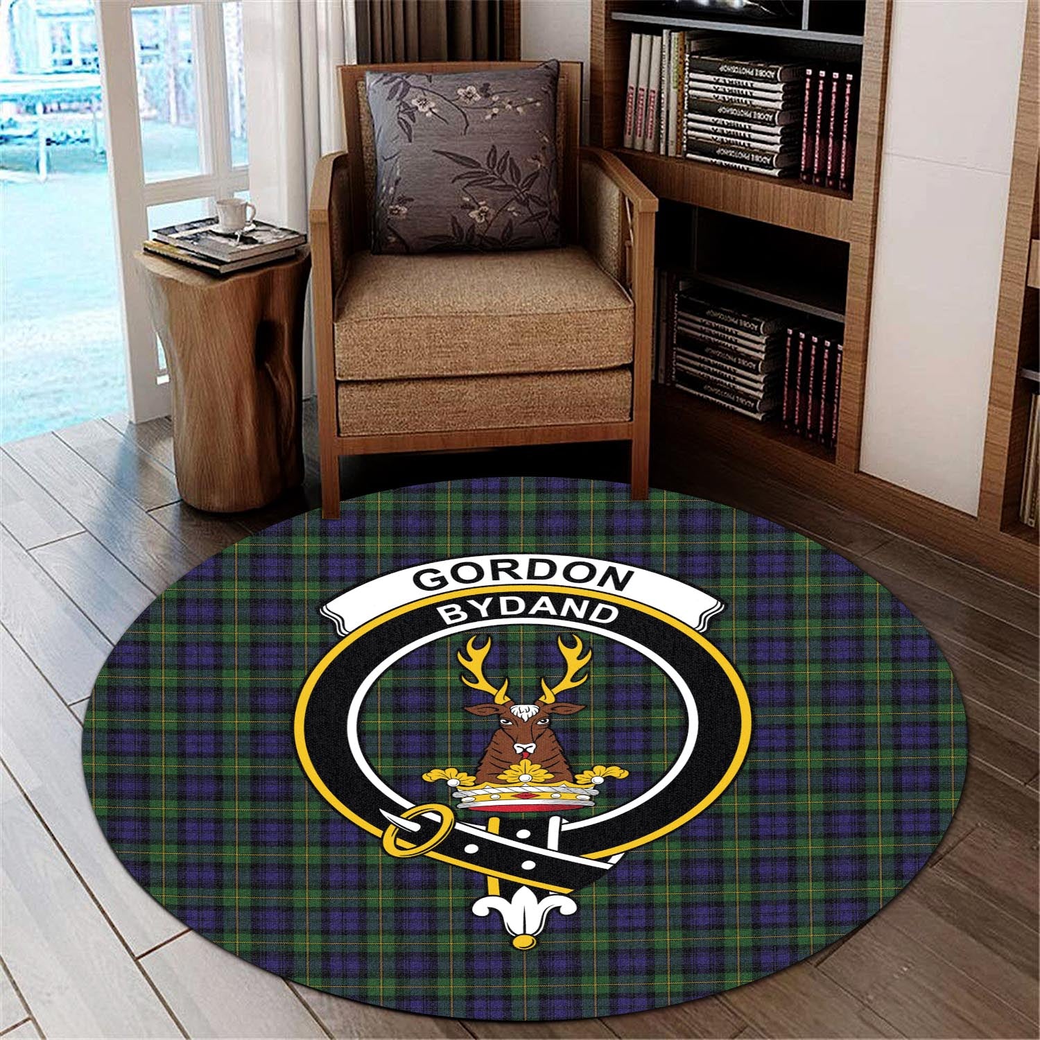 Gordon Tartan Round Rug with Family Crest - Tartan Vibes Clothing