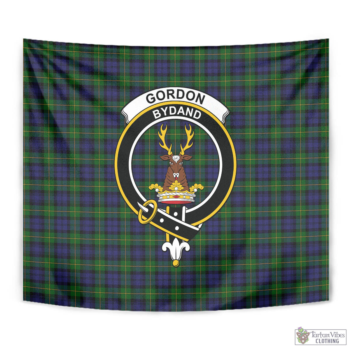 Tartan Vibes Clothing Gordon Tartan Tapestry Wall Hanging and Home Decor for Room with Family Crest