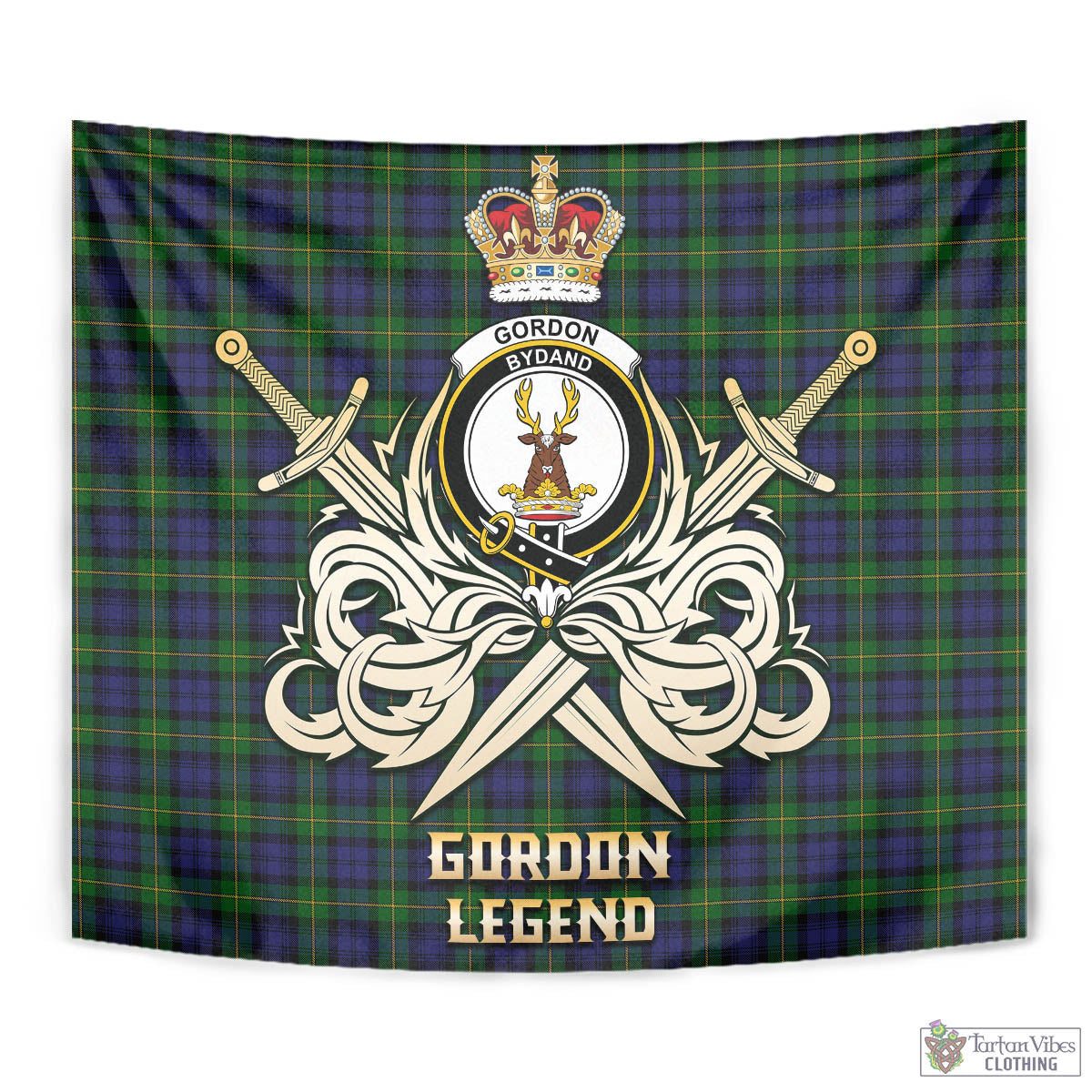 Tartan Vibes Clothing Gordon Tartan Tapestry with Clan Crest and the Golden Sword of Courageous Legacy