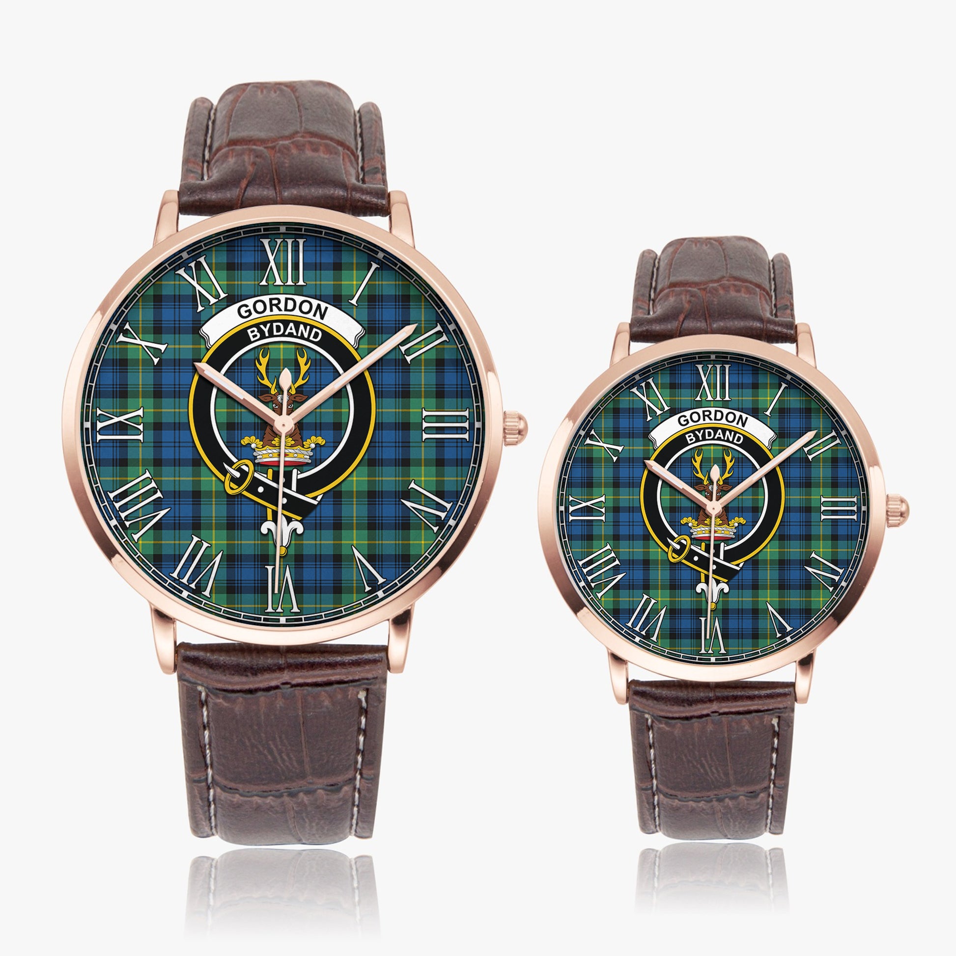 Gordon Ancient Tartan Family Crest Leather Strap Quartz Watch - Tartanvibesclothing