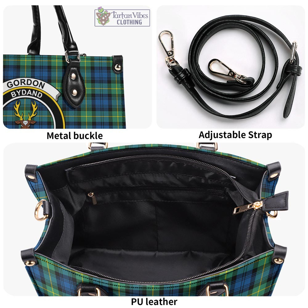 Tartan Vibes Clothing Gordon Ancient Tartan Luxury Leather Handbags with Family Crest