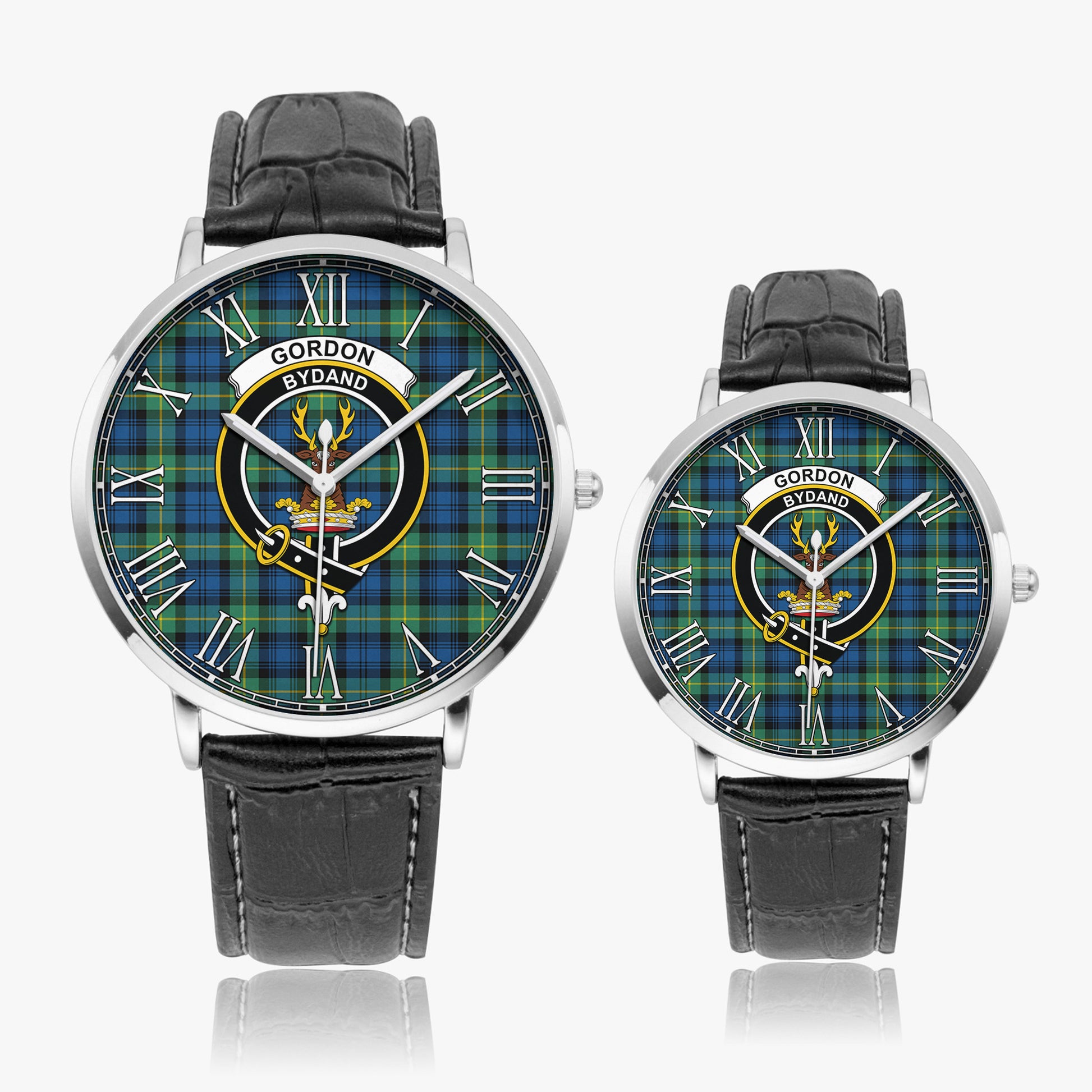 Gordon Ancient Tartan Family Crest Leather Strap Quartz Watch - Tartanvibesclothing