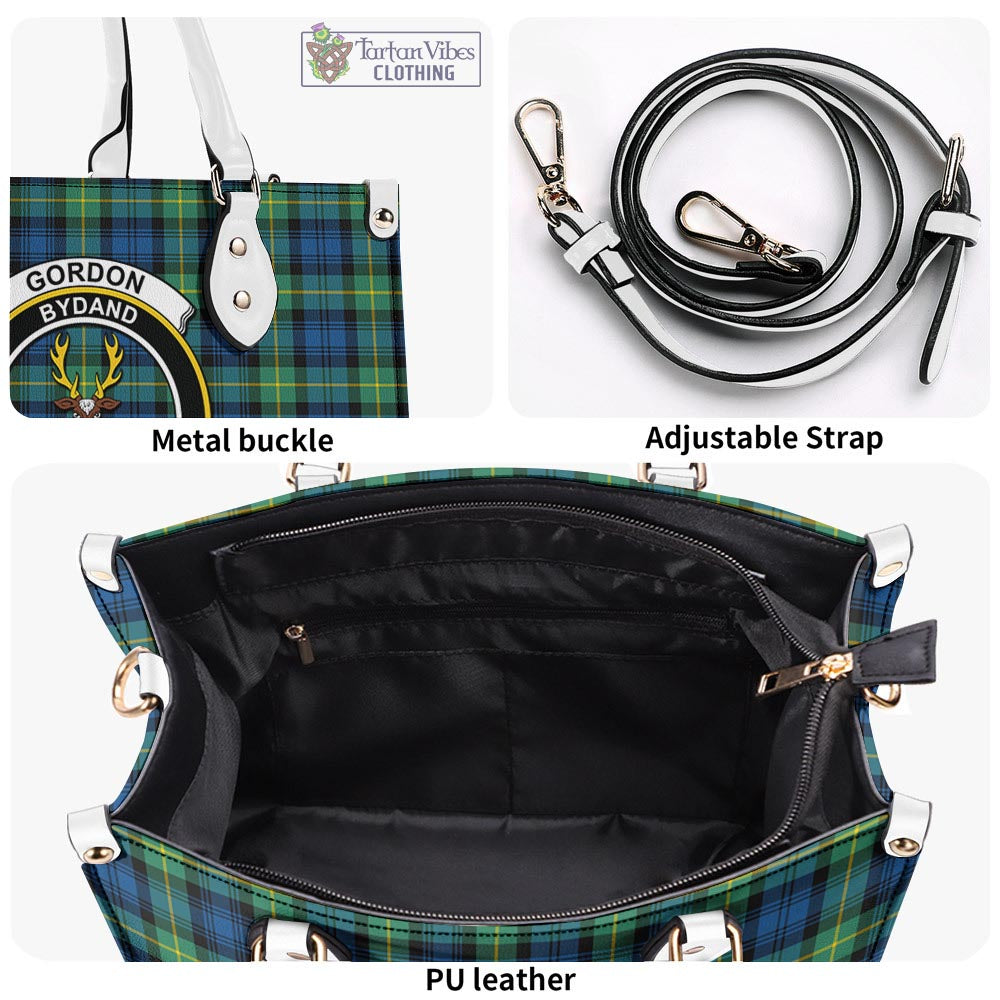 Tartan Vibes Clothing Gordon Ancient Tartan Luxury Leather Handbags with Family Crest