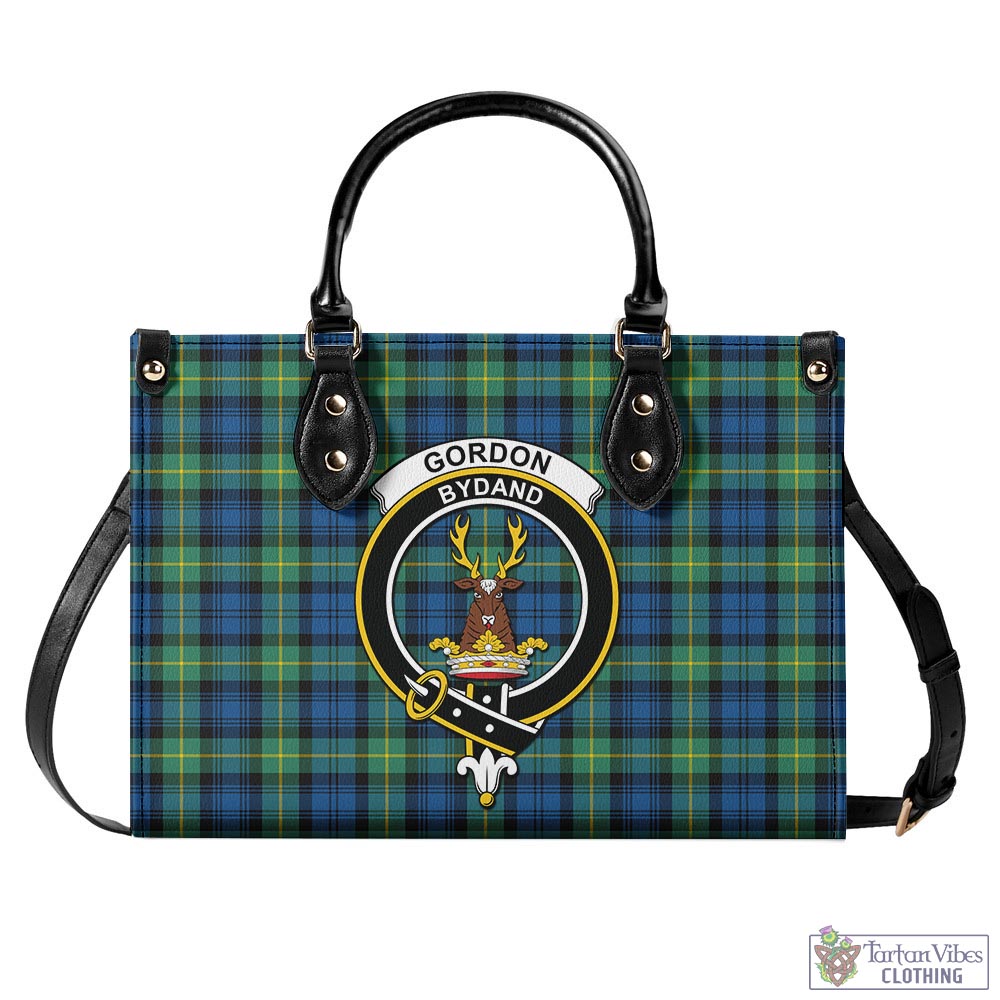 Tartan Vibes Clothing Gordon Ancient Tartan Luxury Leather Handbags with Family Crest