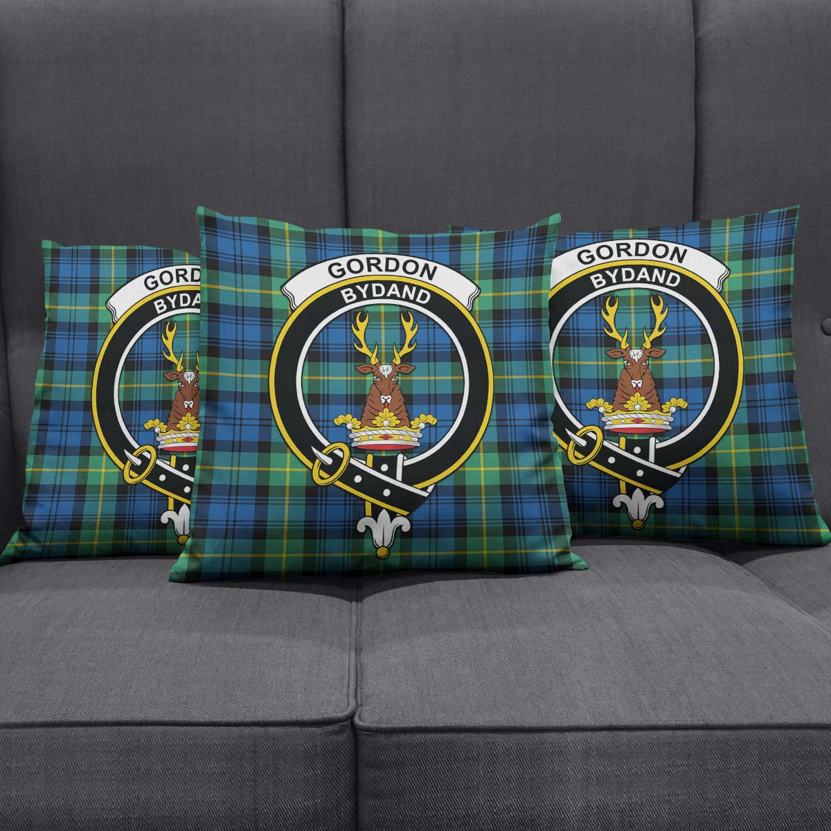 Gordon Ancient Tartan Pillow Cover with Family Crest Square Pillow Cover - Tartanvibesclothing