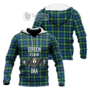 Gordon Ancient Tartan Knitted Hoodie with Family Crest DNA In Me Style