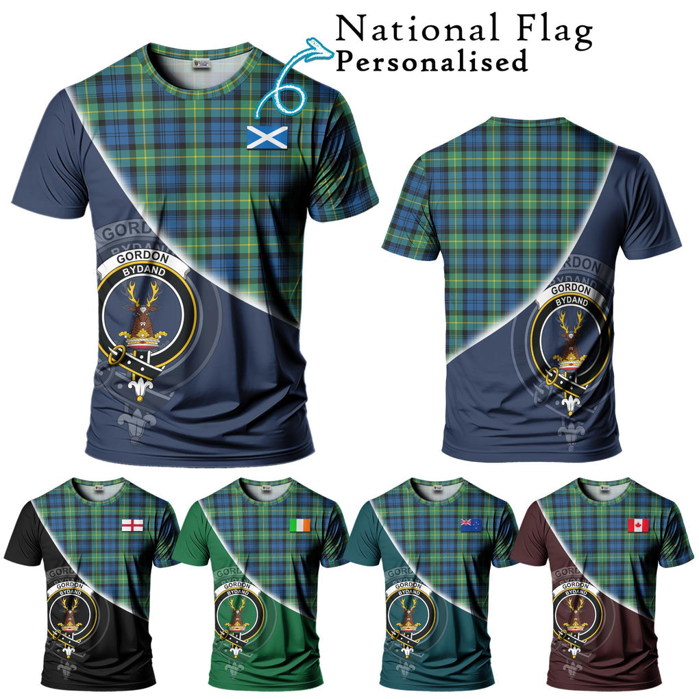 Gordon Ancient Tartan T-Shirt with Personalised National Flag and Family Crest Half Style Kid's Shirt - Tartanvibesclothing Shop