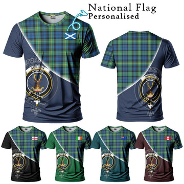 Gordon Ancient Tartan T-Shirt with Personalised National Flag and Family Crest Half Style