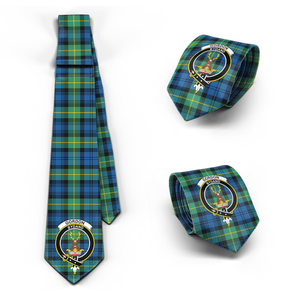 Gordon Ancient Tartan Classic Necktie with Family Crest Necktie One Size - Tartan Vibes Clothing