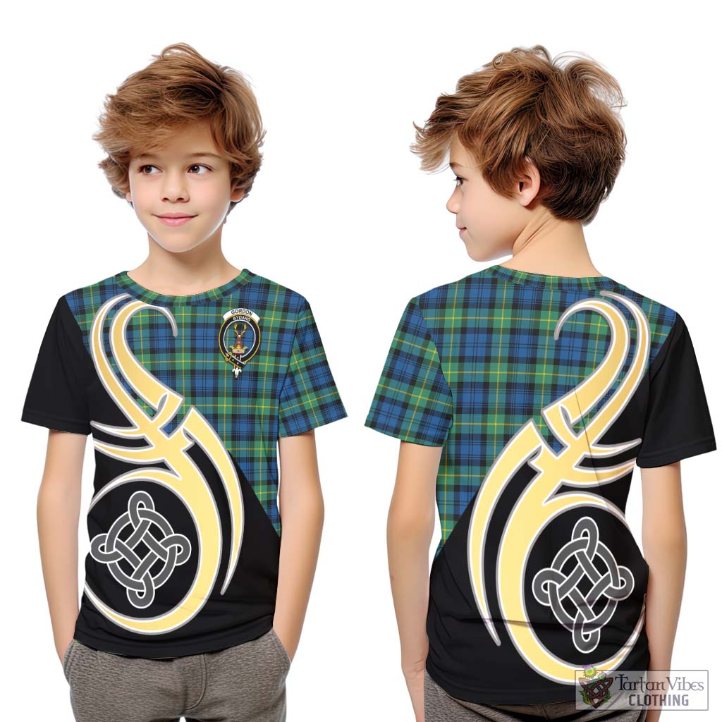 Gordon Ancient Tartan Kid T-Shirt with Family Crest and Celtic Symbol Style Youth XL Size14 - Tartan Vibes Clothing