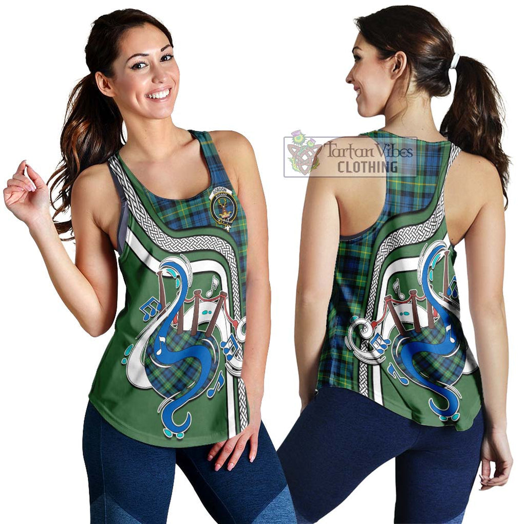 Gordon Ancient Tartan Women's Racerback Tanks with Epic Bagpipe Style 4XL - Tartanvibesclothing Shop