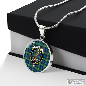 Gordon Ancient Tartan Circle Necklace with Family Crest