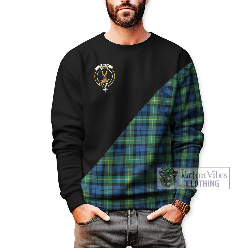 Gordon Ancient Tartan Sweatshirt with Family Crest and Military Logo Style Unisex - Tartanvibesclothing Shop