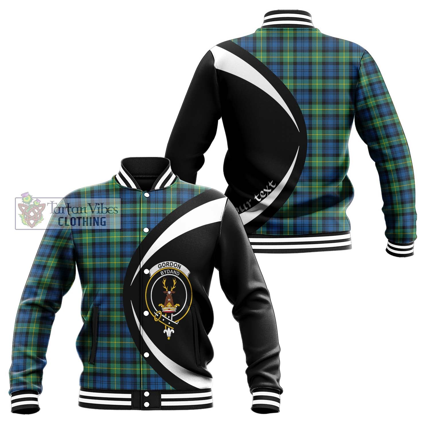 Gordon Ancient Tartan Baseball Jacket with Family Crest Circle Style Unisex - Tartan Vibes Clothing