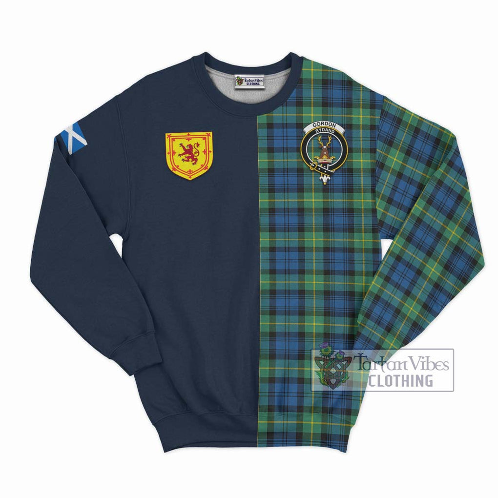 Tartan Vibes Clothing Gordon Ancient Tartan Sweatshirt with Scottish Lion Royal Arm Half Style