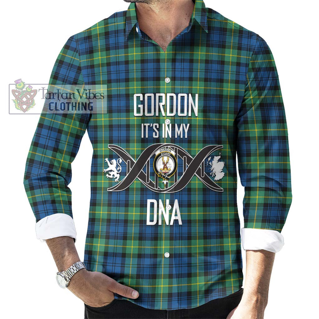 Gordon Ancient Tartan Long Sleeve Button Shirt with Family Crest DNA In Me Style Men's Shirt S - Tartanvibesclothing Shop