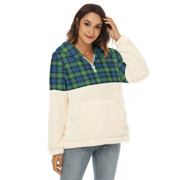 Gordon Ancient Tartan Women's Borg Fleece Hoodie With Half Zip