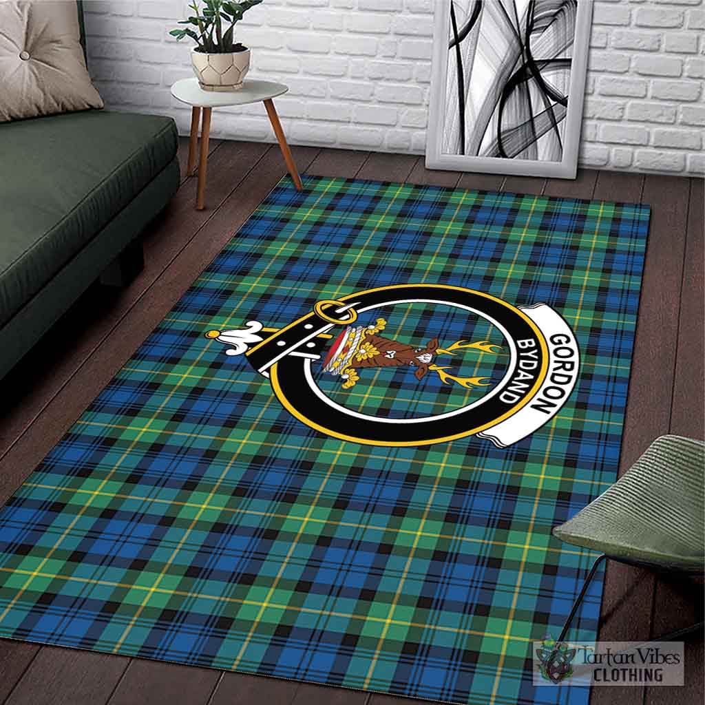 Tartan Vibes Clothing Gordon Ancient Tartan Area Rug with Family Crest