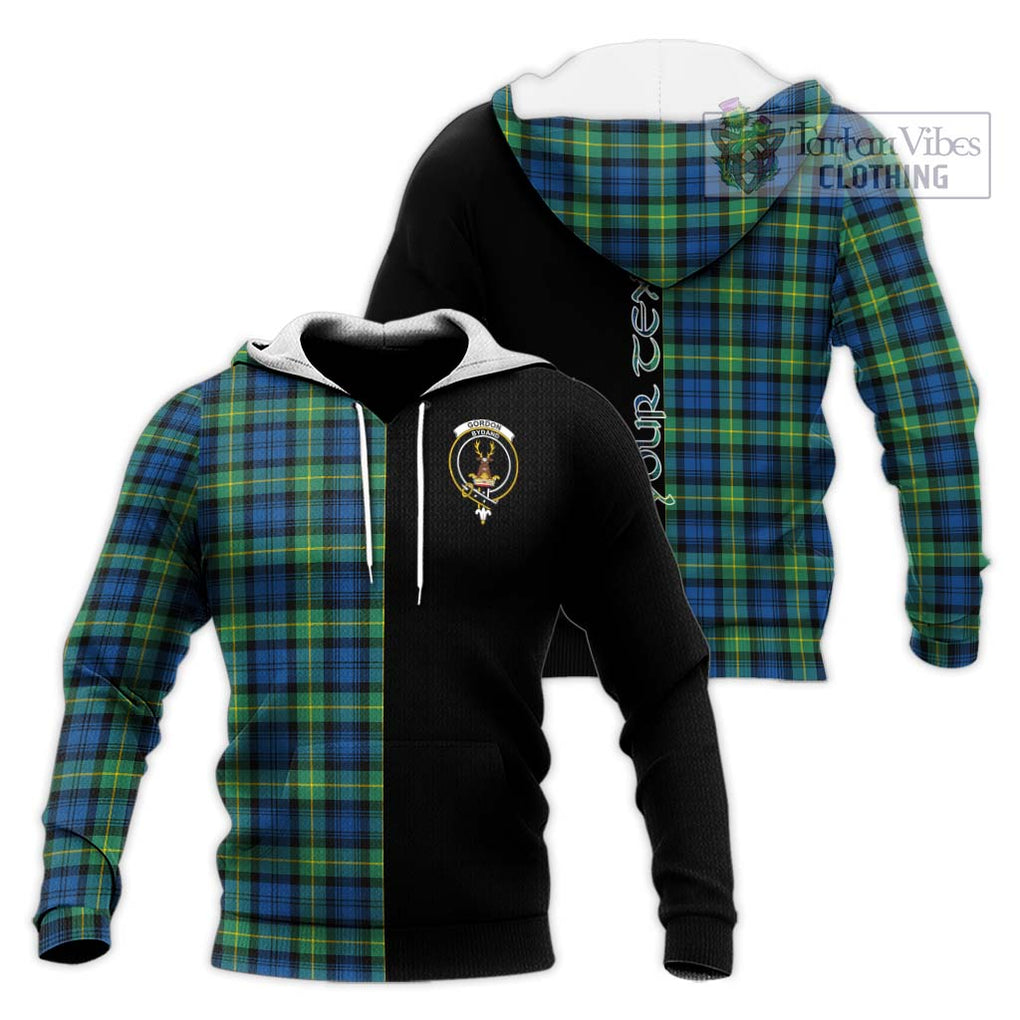 Gordon Ancient Tartan Knitted Hoodie with Family Crest and Half Of Me Style Unisex Knitted Pullover Hoodie - Tartanvibesclothing Shop