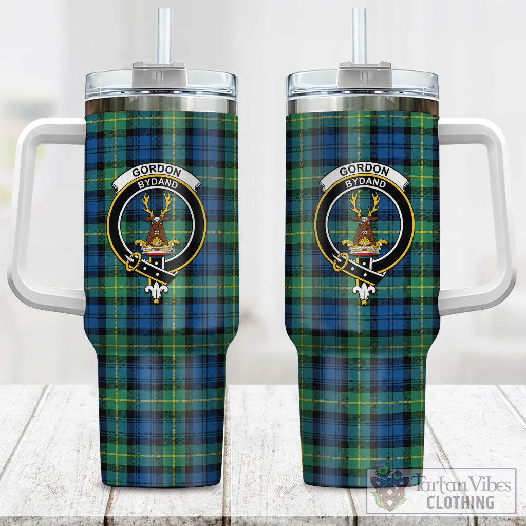 Tartan Vibes Clothing Gordon Ancient Tartan and Family Crest Tumbler with Handle