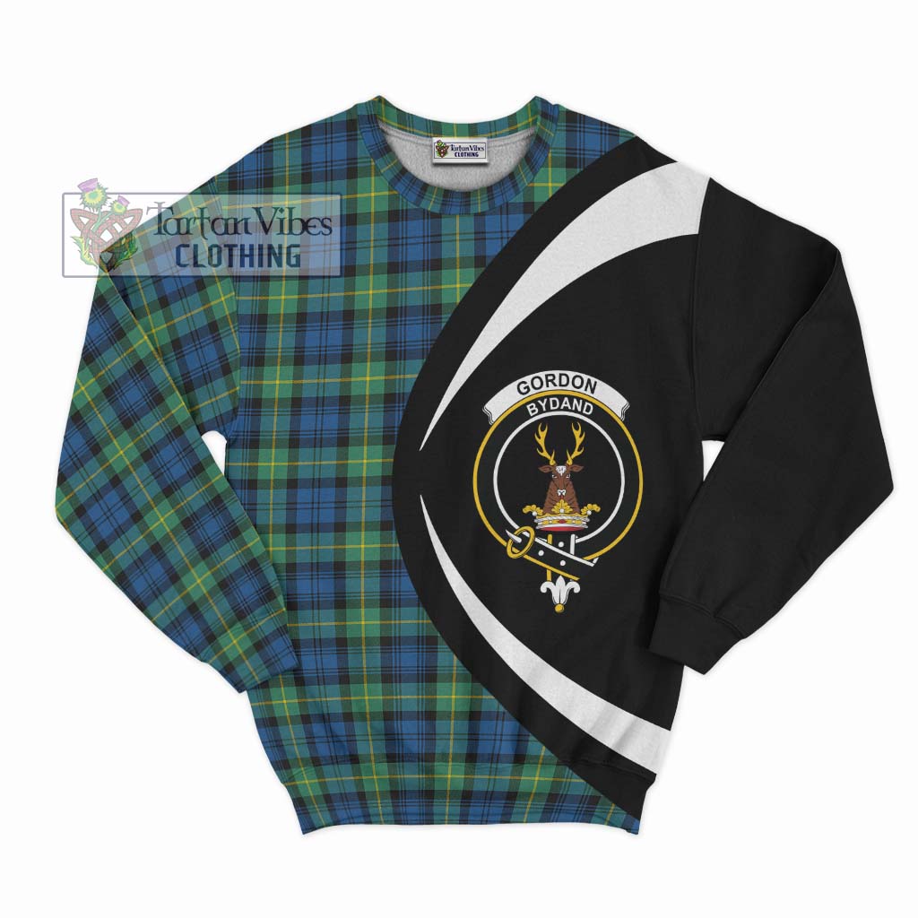 Gordon Ancient Tartan Sweatshirt with Family Crest Circle Style Unisex - Tartan Vibes Clothing