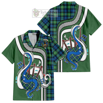 Gordon Ancient Tartan Short Sleeve Button Shirt with Epic Bagpipe Style