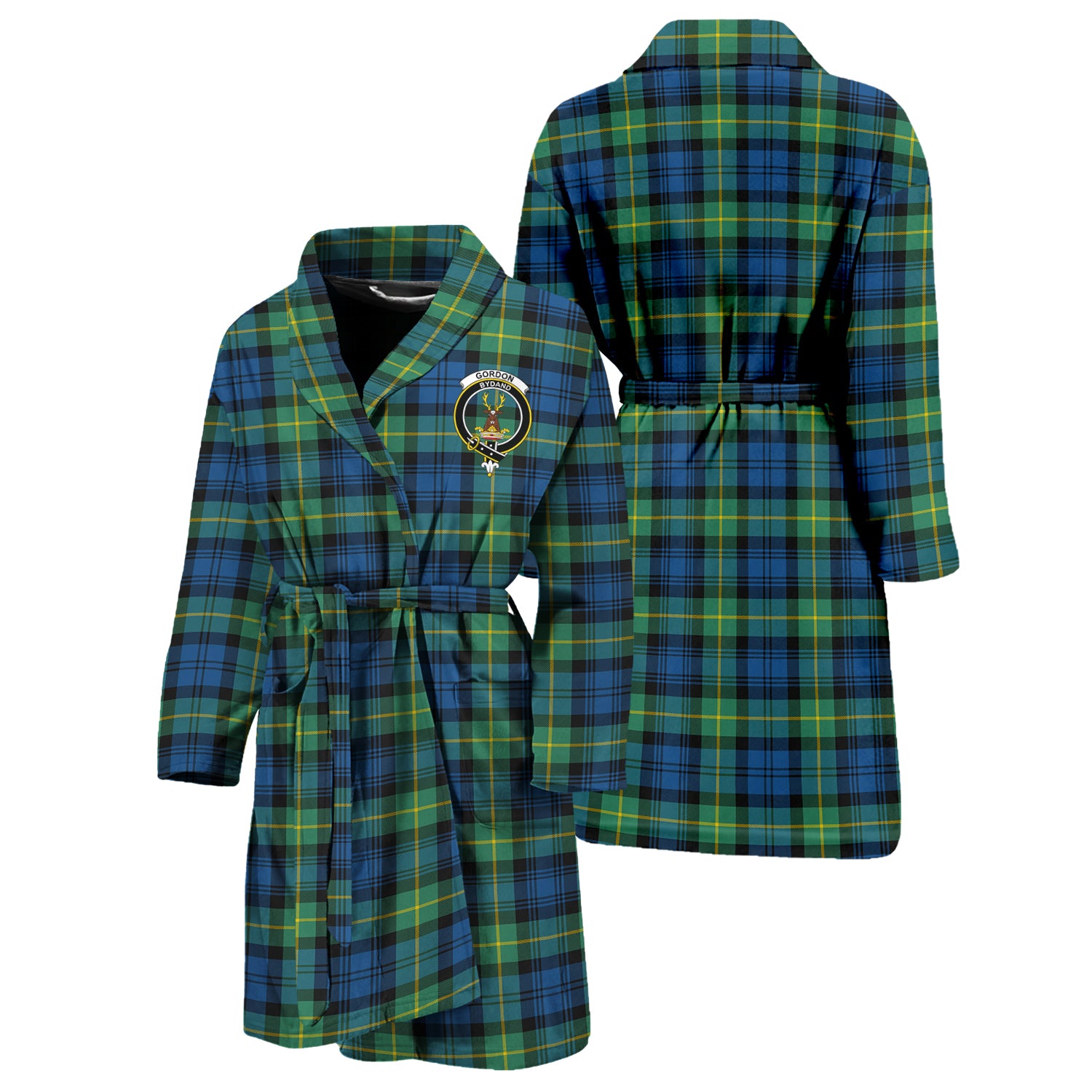 Gordon Ancient Tartan Bathrobe with Family Crest Unisex S - Tartan Vibes Clothing