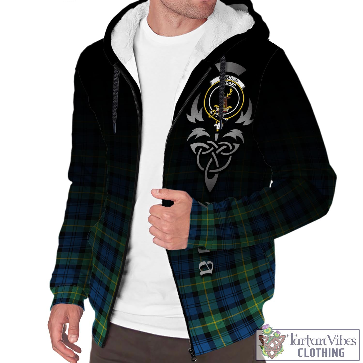 Tartan Vibes Clothing Gordon Ancient Tartan Sherpa Hoodie Featuring Alba Gu Brath Family Crest Celtic Inspired