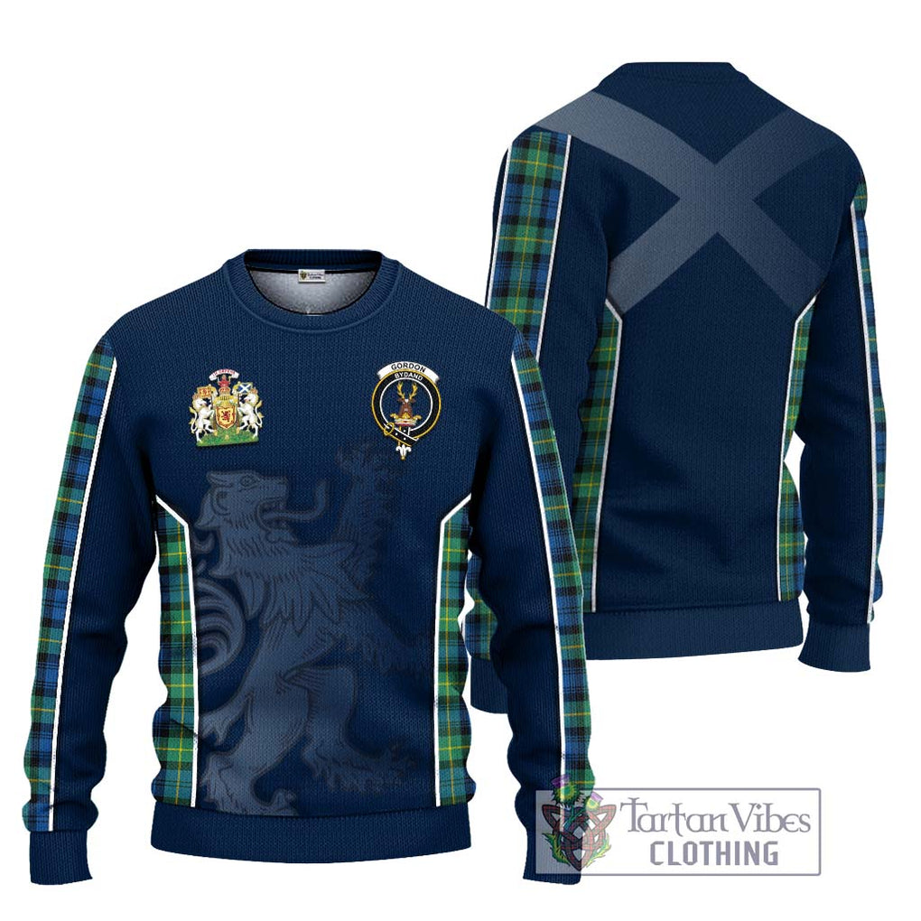 Gordon Ancient Tartan Knitted Sweater with Family Crest and Lion Rampant Vibes Sport Style Unisex - Tartan Vibes Clothing