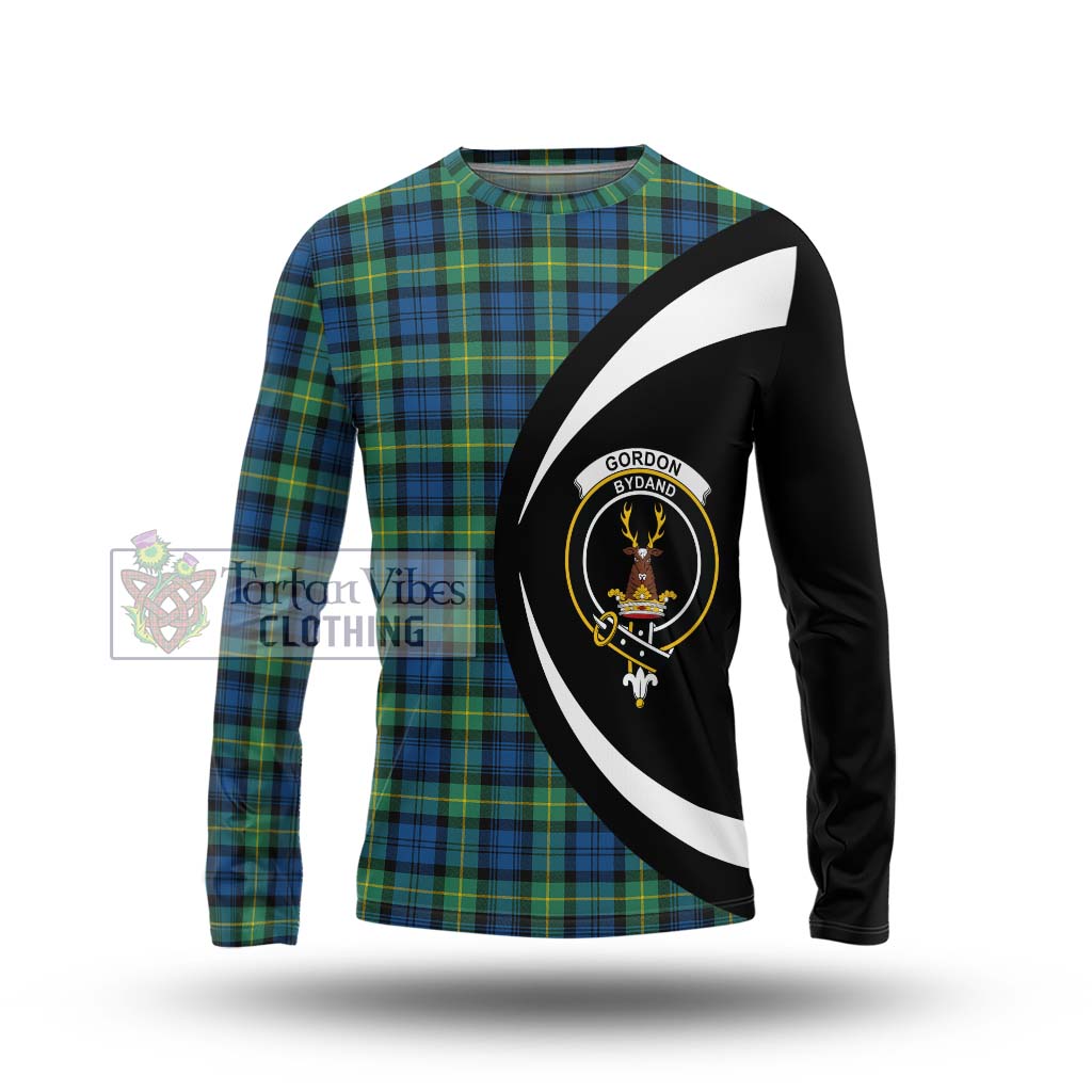 Gordon Ancient Tartan Long Sleeve T-Shirt with Family Crest Circle Style Unisex - Tartan Vibes Clothing