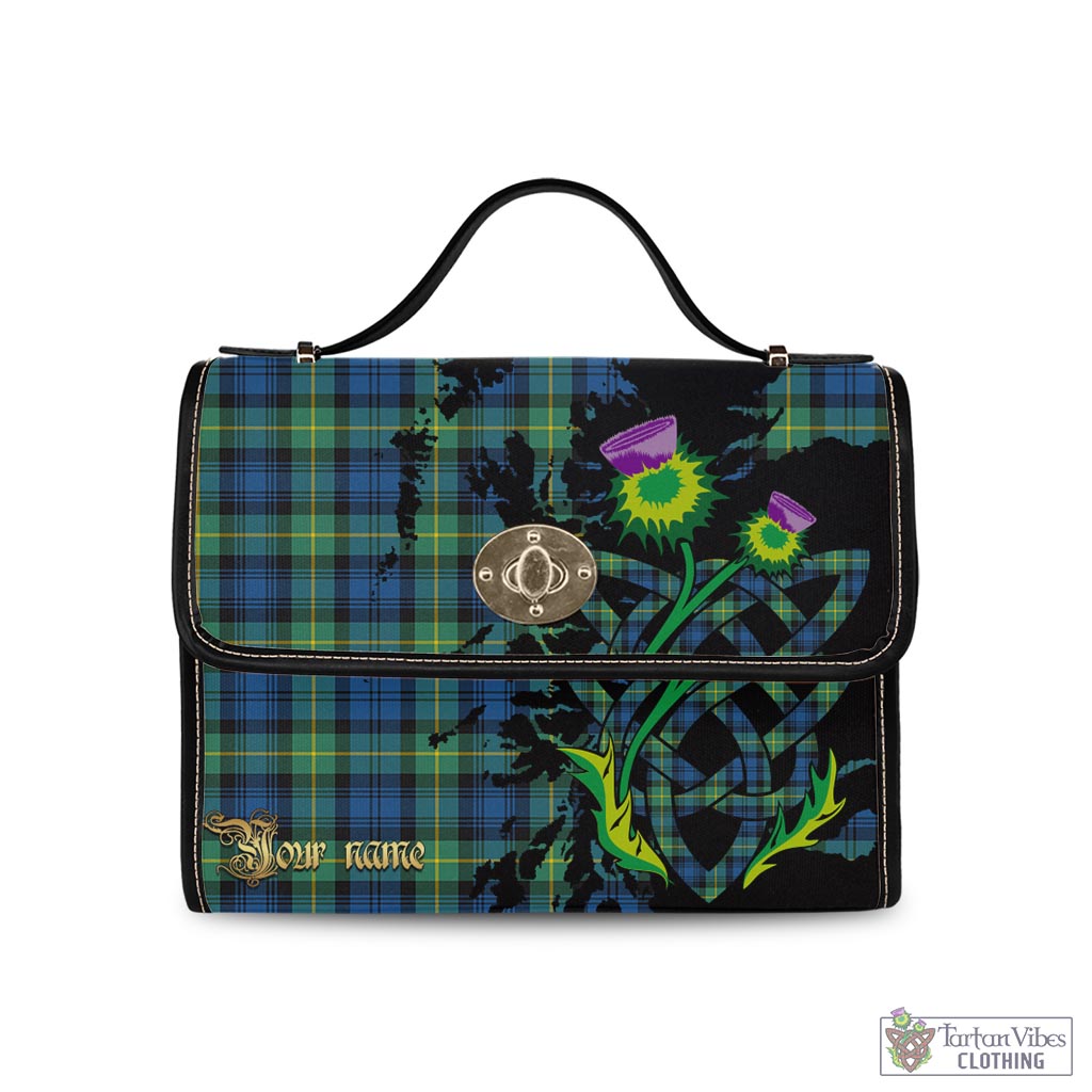 Tartan Vibes Clothing Gordon Ancient Tartan Waterproof Canvas Bag with Scotland Map and Thistle Celtic Accents