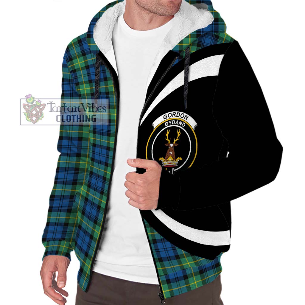 Gordon Ancient Tartan Sherpa Hoodie with Family Crest Circle Style Unisex S - Tartan Vibes Clothing