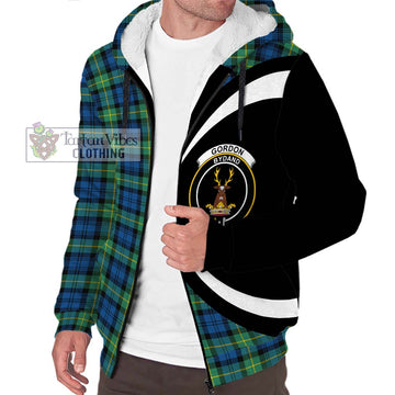 Gordon Ancient Tartan Sherpa Hoodie with Family Crest Circle Style