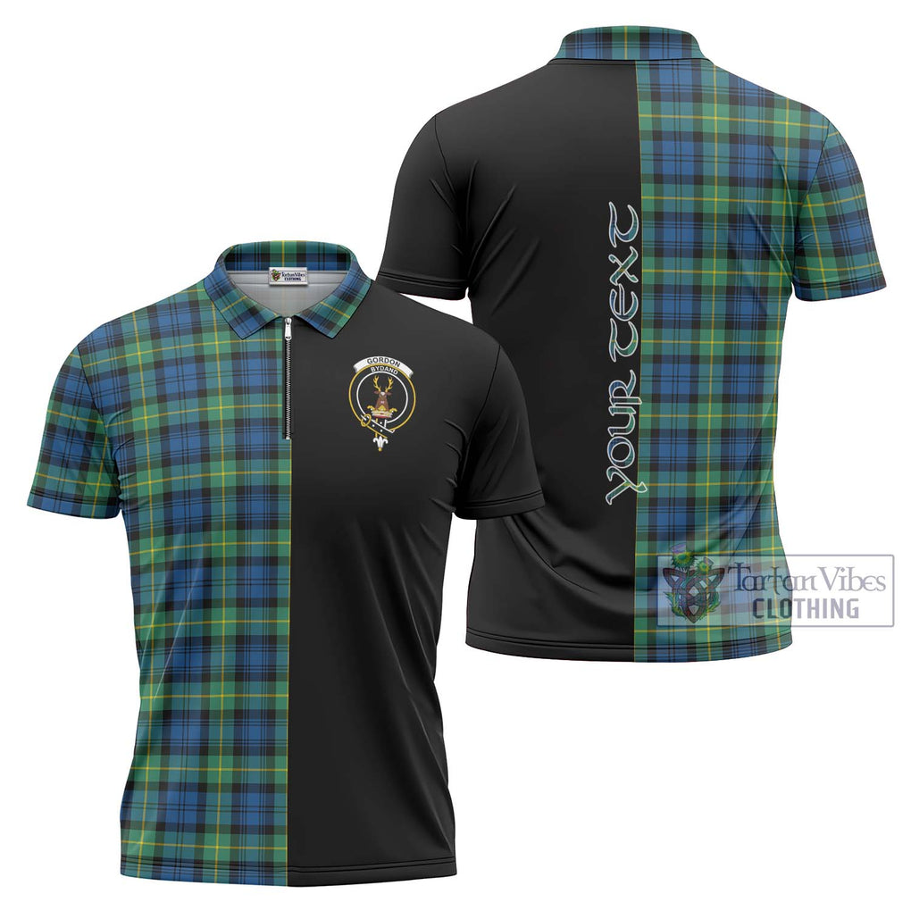 Gordon Ancient Tartan Zipper Polo Shirt with Family Crest and Half Of Me Style Unisex - Tartanvibesclothing Shop