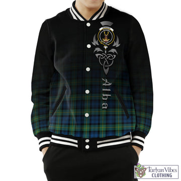 Gordon Ancient Tartan Baseball Jacket Featuring Alba Gu Brath Family Crest Celtic Inspired