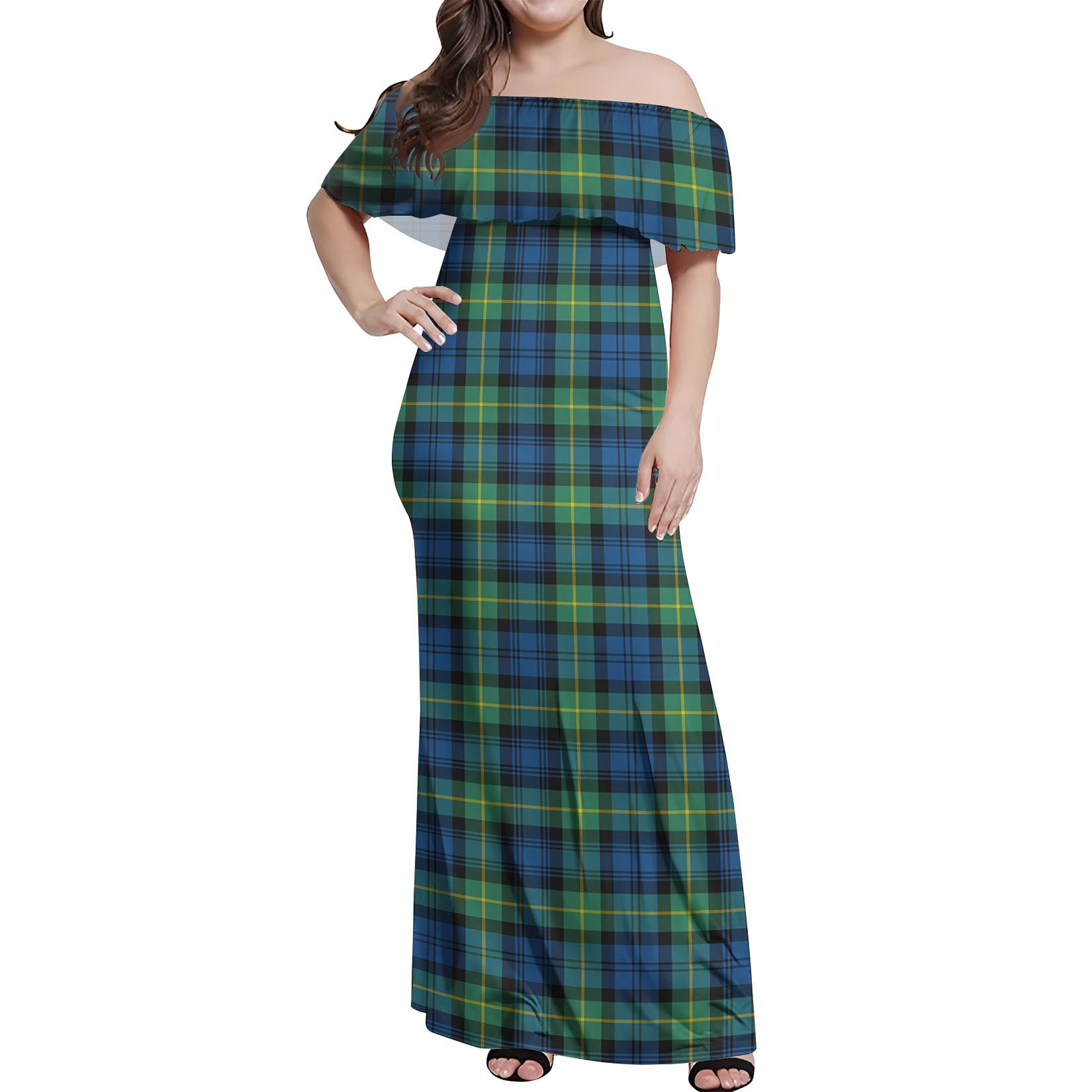 Gordon Ancient Tartan Off Shoulder Long Dress Women's Dress - Tartanvibesclothing