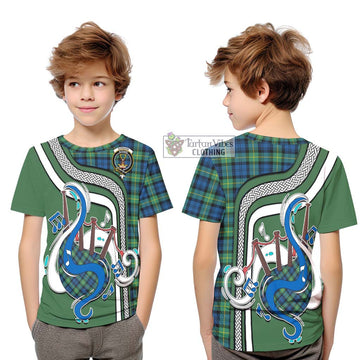 Gordon Ancient Tartan Kid T-Shirt with Epic Bagpipe Style