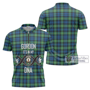 Gordon Ancient Tartan Zipper Polo Shirt with Family Crest DNA In Me Style