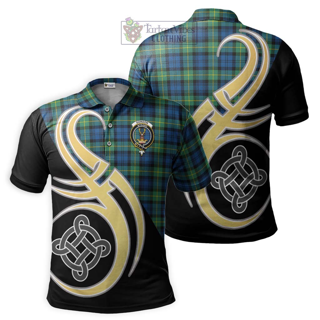 Tartan Vibes Clothing Gordon Ancient Tartan Polo Shirt with Family Crest and Celtic Symbol Style