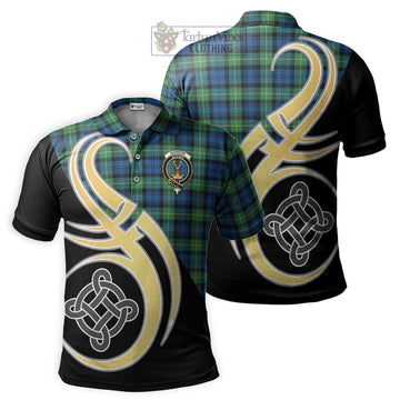 Gordon Ancient Tartan Polo Shirt with Family Crest and Celtic Symbol Style