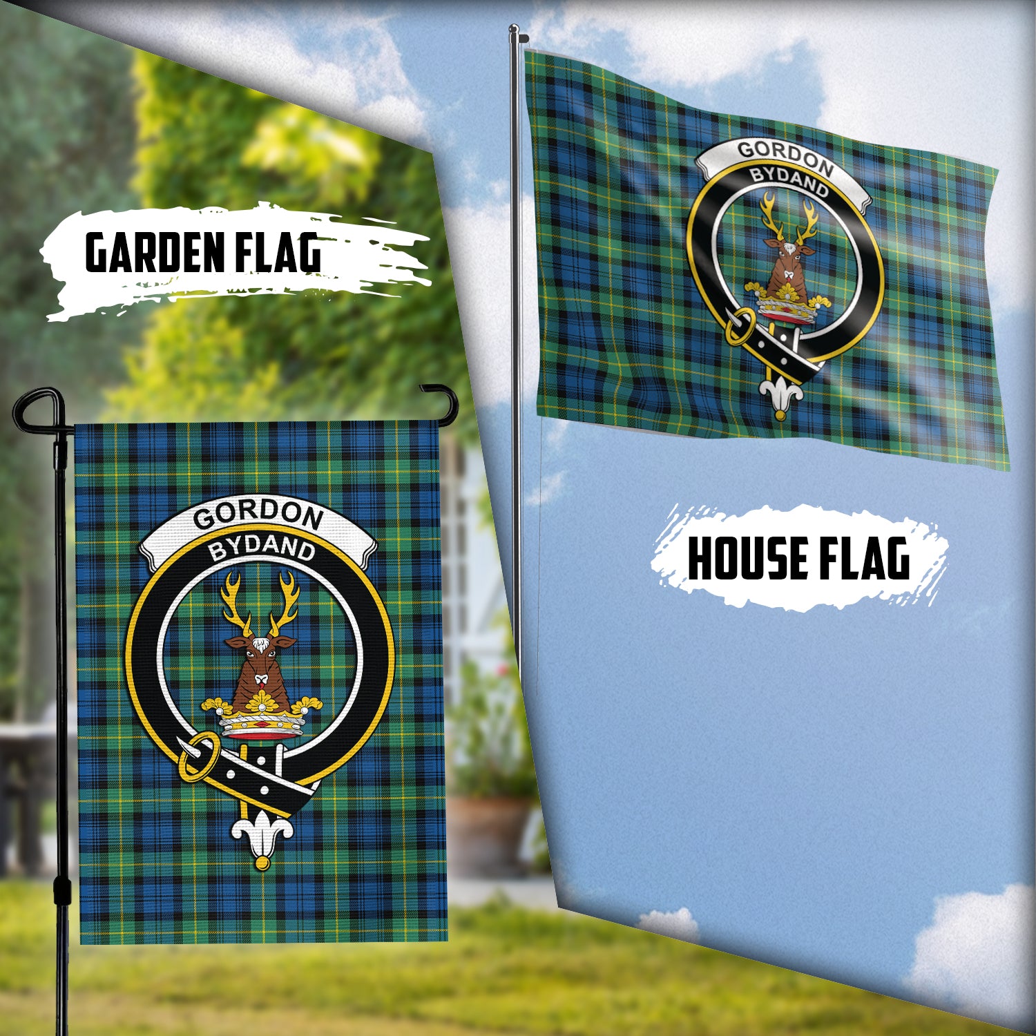 Gordon Ancient Tartan Flag with Family Crest Garden Flag (Vertical) - Tartan Vibes Clothing