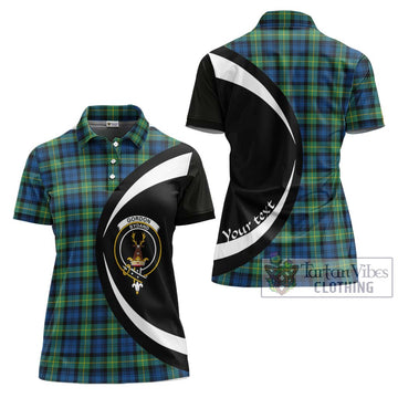 Gordon Ancient Tartan Women's Polo Shirt with Family Crest Circle Style