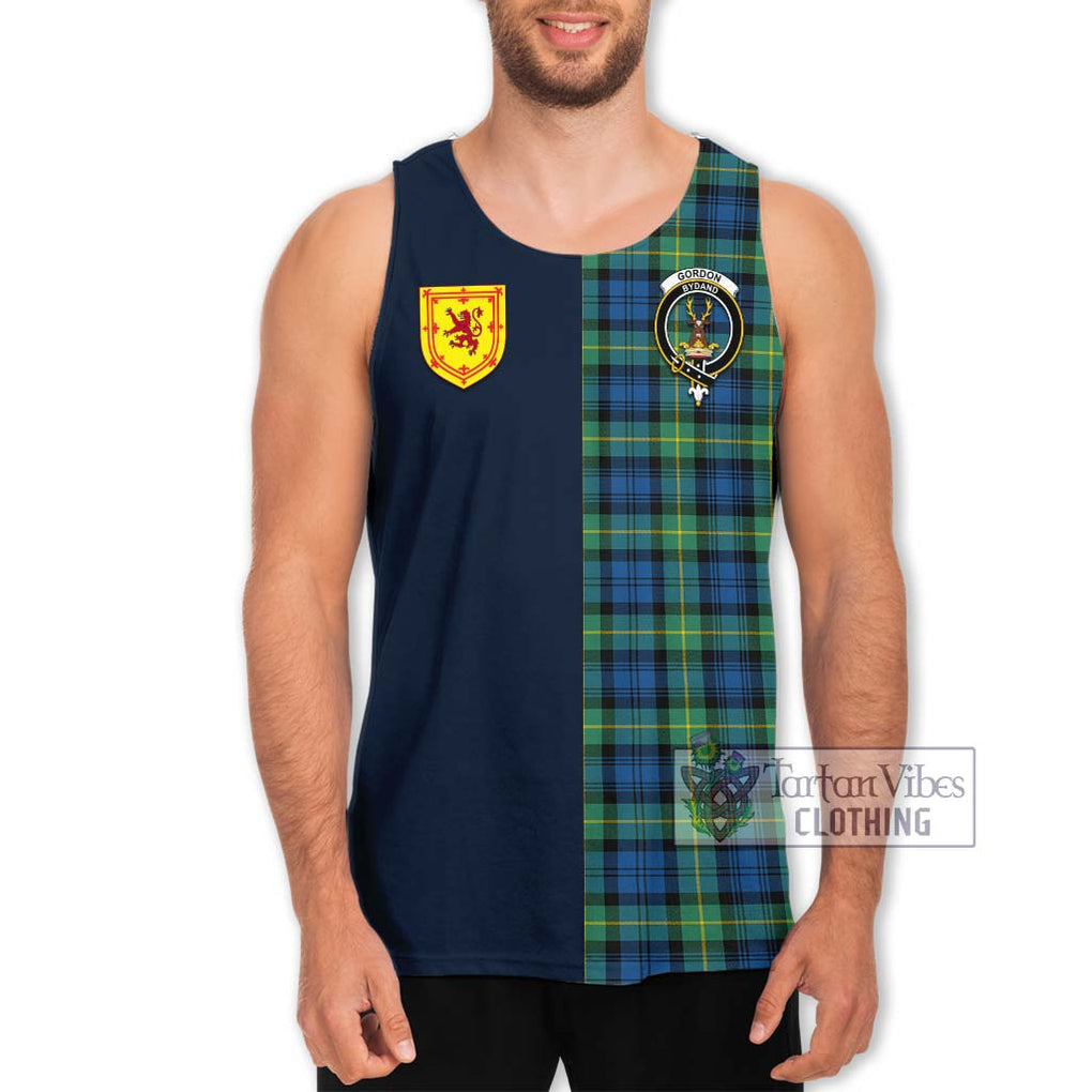 Tartan Vibes Clothing Gordon Ancient Tartan Men's Tank Top with Scottish Lion Royal Arm Half Style