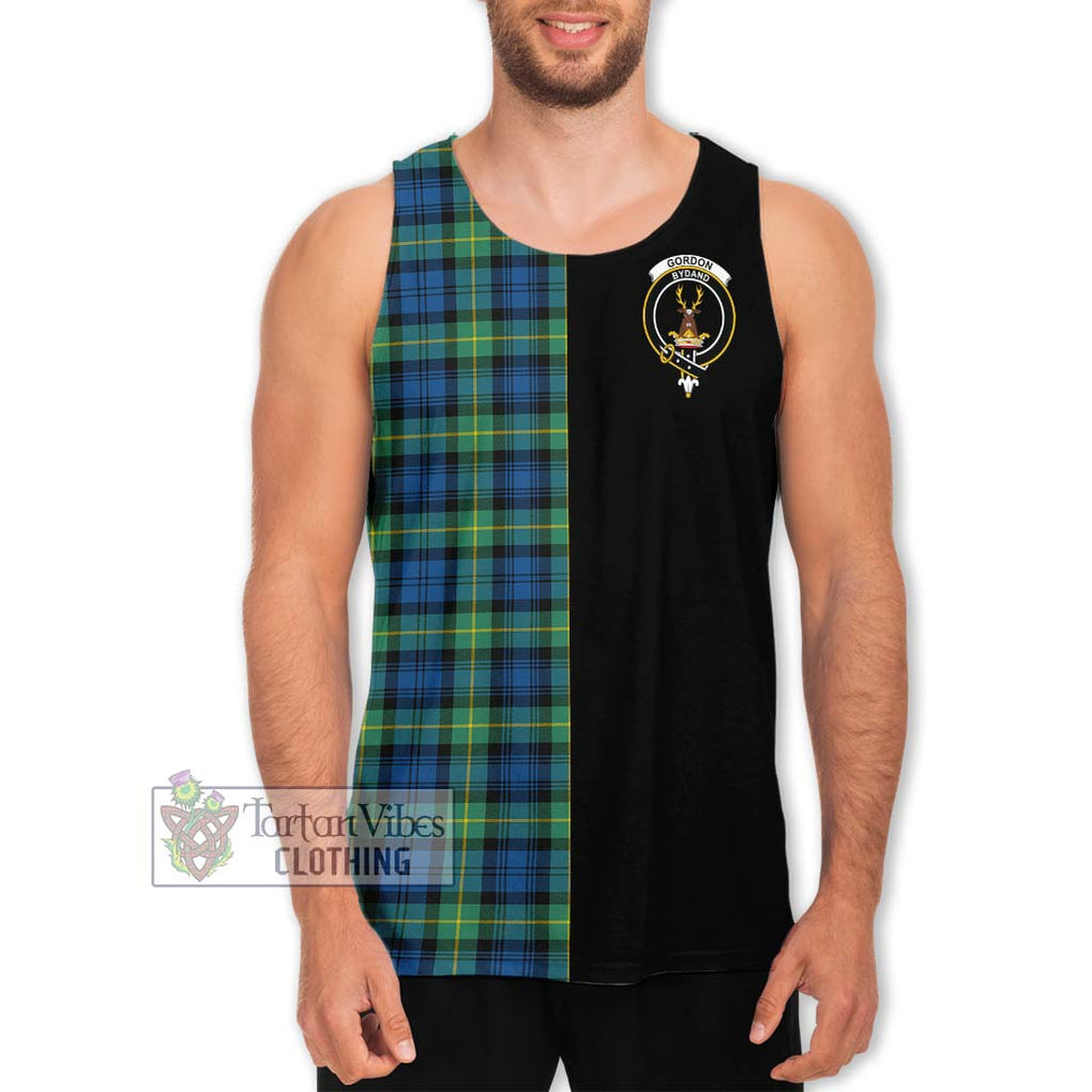 Gordon Ancient Tartan Men's Tank Top with Family Crest and Half Of Me Style Men - Tartanvibesclothing Shop