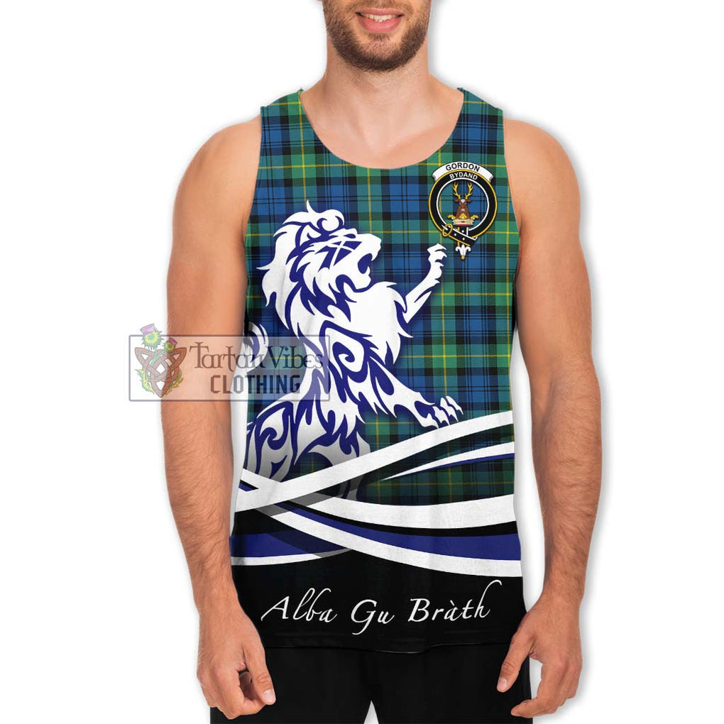 Gordon Ancient Tartan Men's Tank Top with Alba Gu Brath Regal Lion Emblem Men - Tartanvibesclothing Shop