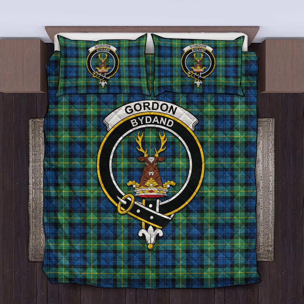 Gordon Ancient Tartan Quilt Bed Set with Family Crest Twin - Tartan Vibes Clothing