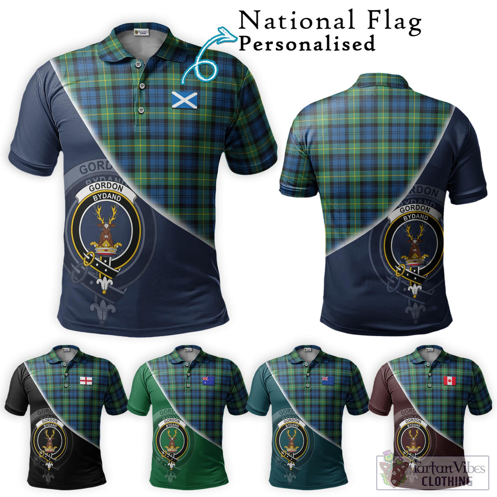 Gordon Ancient Tartan Polo Shirt with Personalised National Flag and Family Crest Half Style Maroon - Tartanvibesclothing Shop