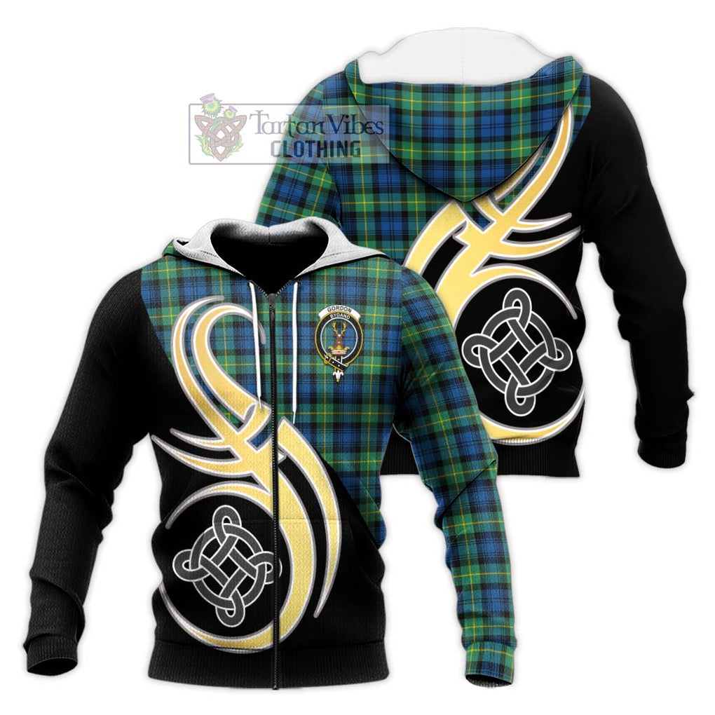 Gordon Ancient Tartan Knitted Hoodie with Family Crest and Celtic Symbol Style Unisex Knitted Zip Hoodie - Tartan Vibes Clothing