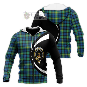 Gordon Ancient Tartan Knitted Hoodie with Family Crest Circle Style