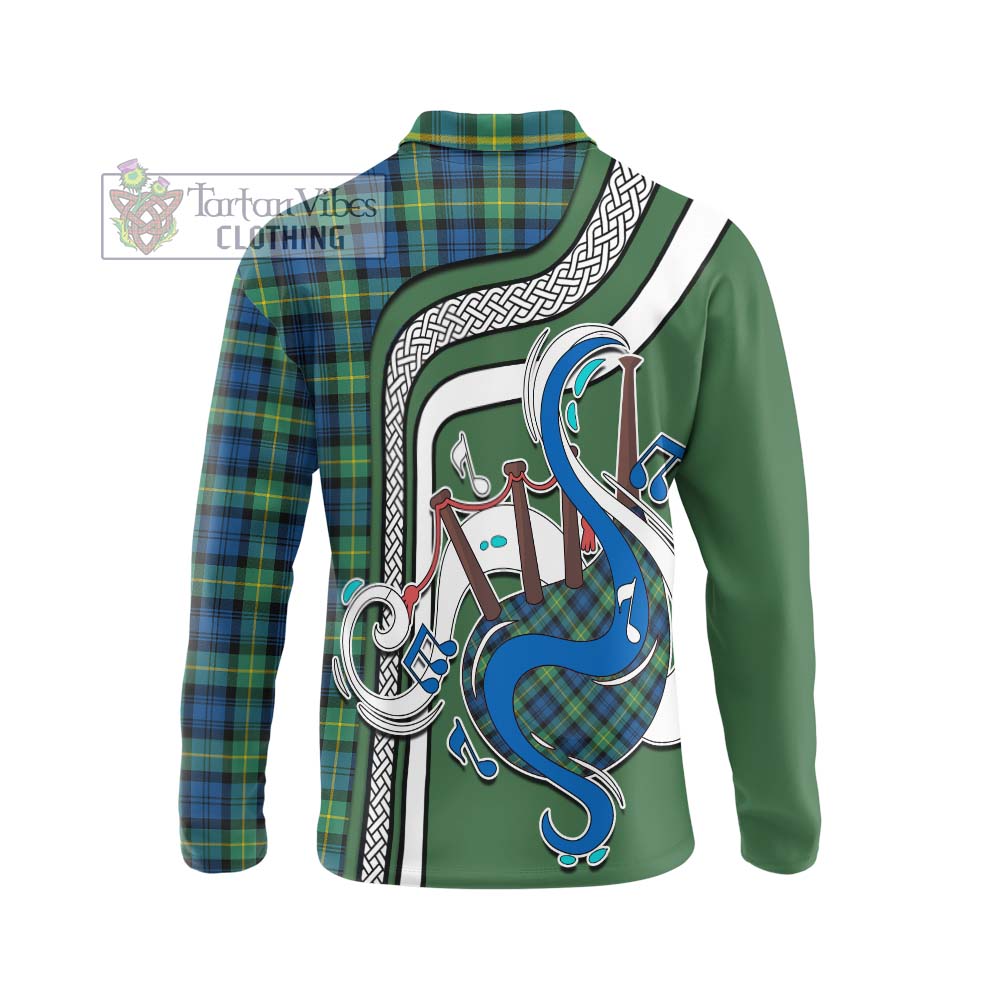 Tartan Vibes Clothing Gordon Ancient Tartan Long Sleeve Polo Shirt with Epic Bagpipe Style